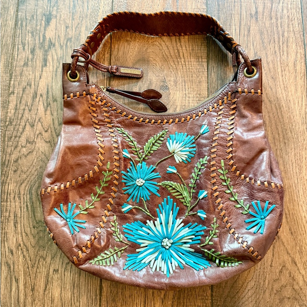 Isabella Fiore Flower Patch Hobo Embroidered Angelia Floral Leather Handbag